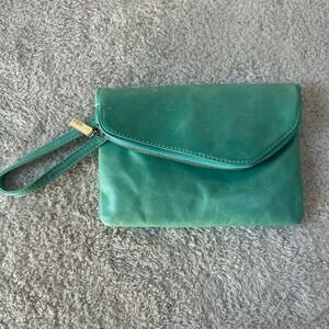 Hobo The Original Daria Teal Leather Wristlet Clutch Bag +Chain Strap NWOT